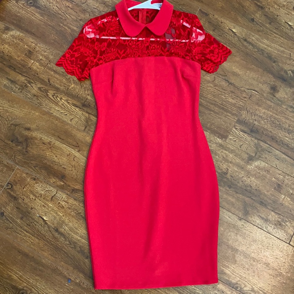 City goddess red pencil dress with collar